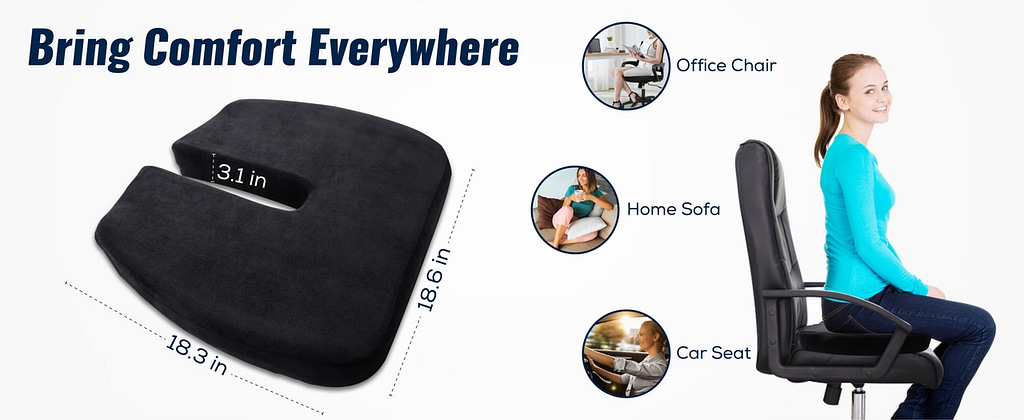 Seat Cushion for Office Chair – Memory Foam Tailbone Pillow Pad for  Sitting, Computer, Desk, Chair, Car – Contoured Posture Corrector for  Sciatica